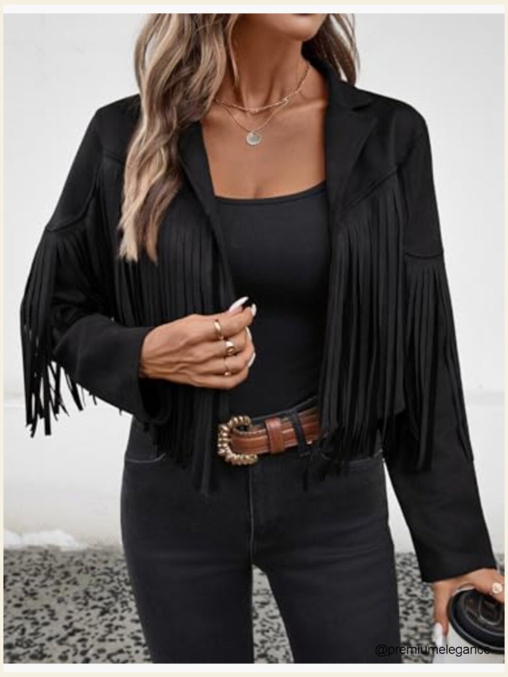Faux Suede Leather Cropped Jacket with Fringe Tassel Sleeves Lined - Picture 6 of 7